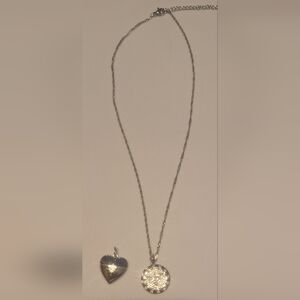 Oak & Ivy Boutique Silver Tone Necklace w/ 2 Pendants (heart & bird) 17.75-21"
